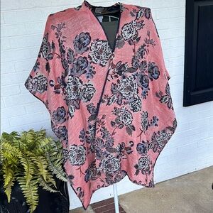 Chico's Pink and Navy Floral Tunic Kimono Wrap Reversible
